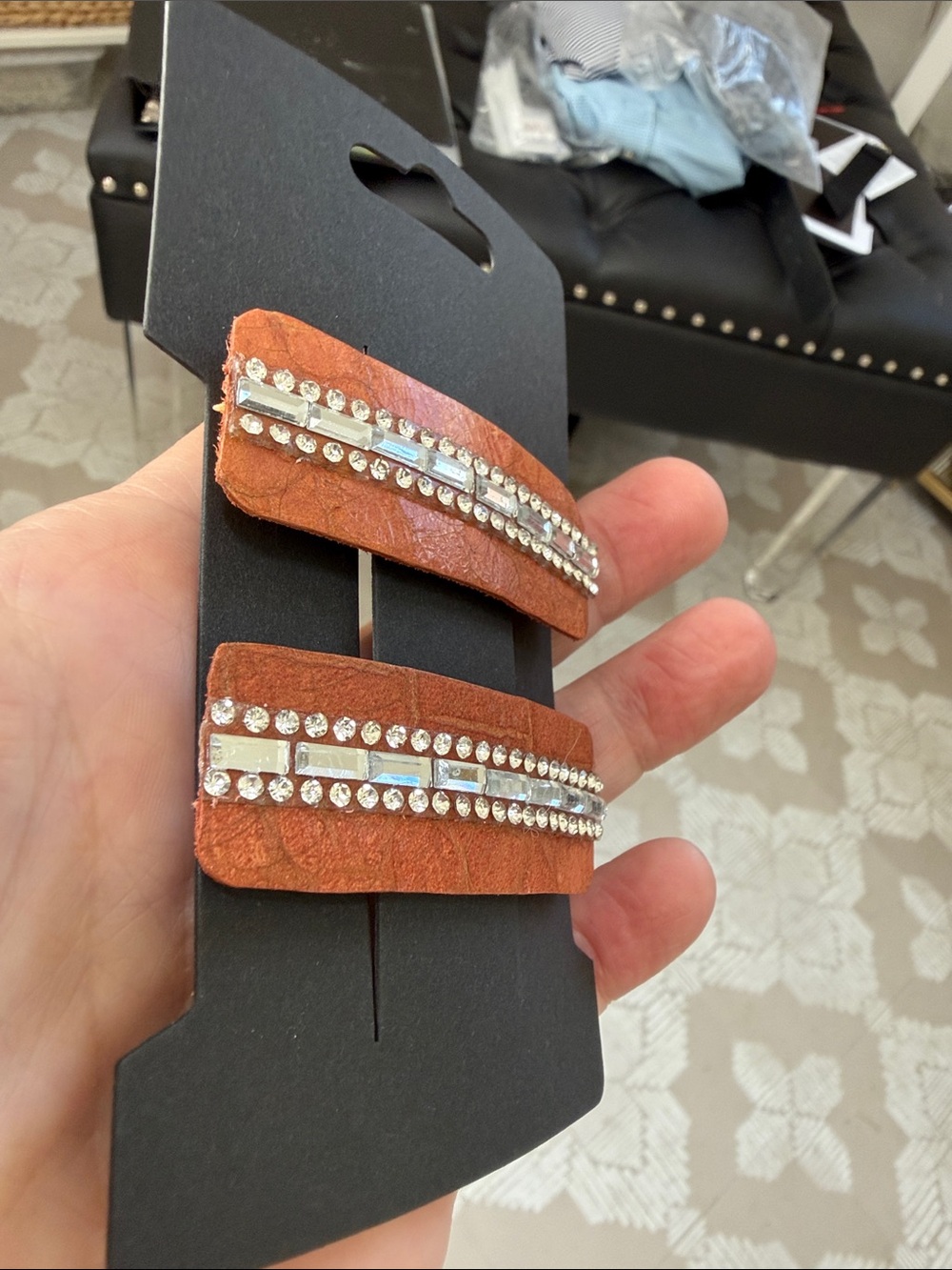Miu Miu upcycled authentic material Croc-Effect Hair Clips (Pair) snap close - Picture 2 of 6